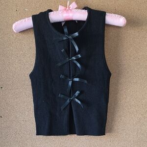 Altar’d State Black Ribbed Bow Front Sleeveless Tank  Women’s XS